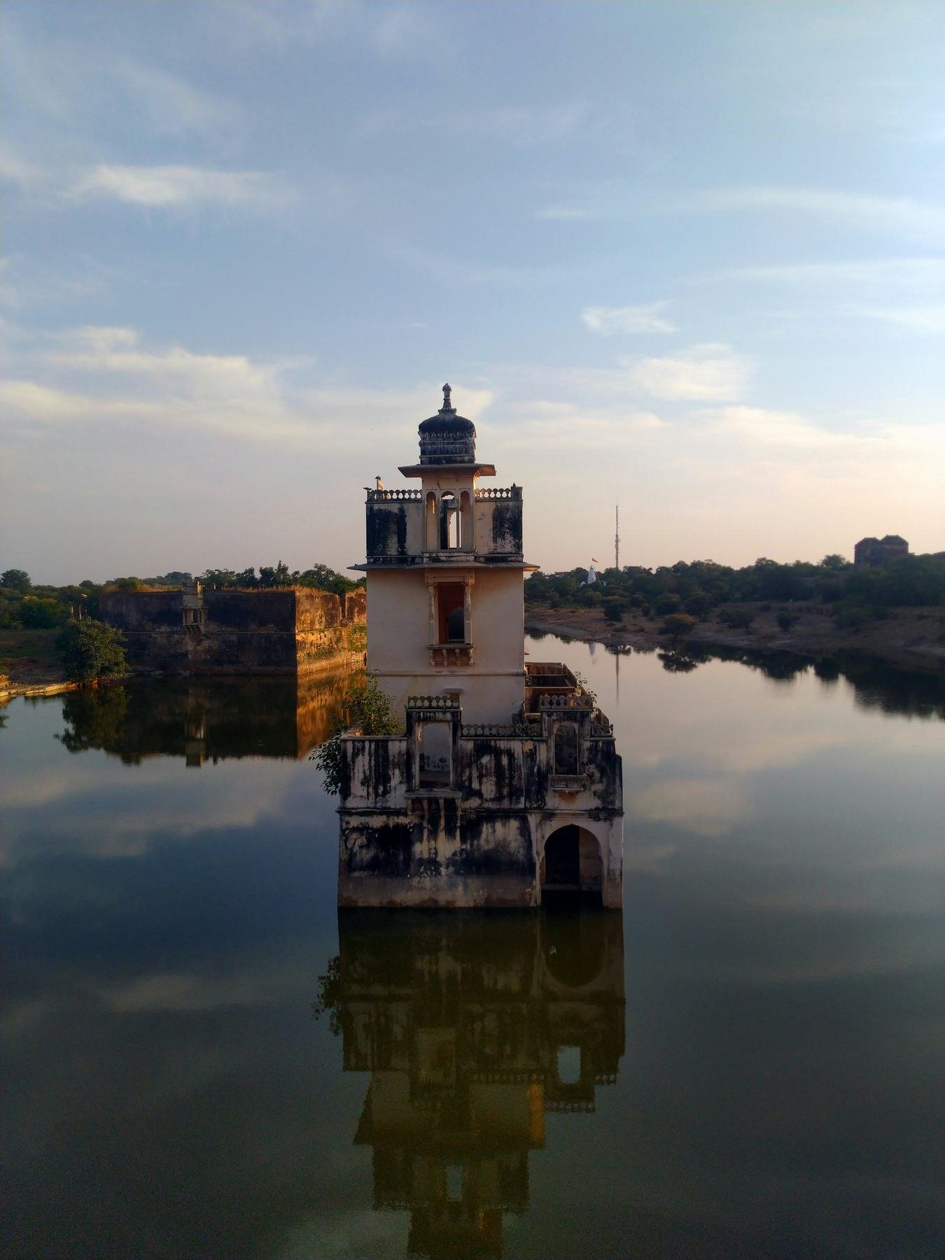 Tower rising from a water tank in Chittorgarh Fort